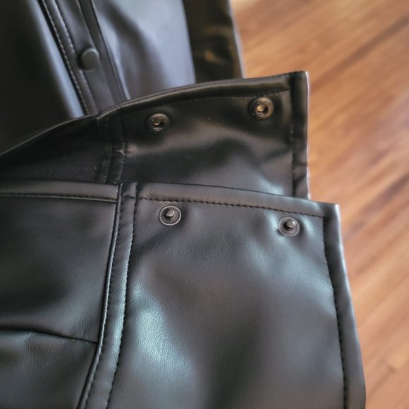 ZARA BLACK SOFT VEGAN LEATHER MIDI COAT DRESS WITH SNAP BUTTONS. (LIKE NEW) - Picture 5 of 9